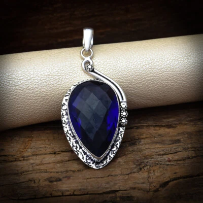 情人节坦桑石宝石 925 纯银手工吊坠 — 第 1/3 张图片