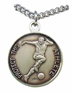 St Christopher Round Sterling Silver Soccer 15/16" Medal w/ 24" Chain USA Made - Picture 1 of 1