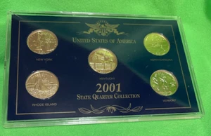 2001 US State Quarter Collection "24 KT Gold Plated" Set of 5 - Picture 1 of 9