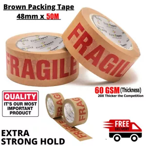 Brown Fragil Kraft Paper Packaging Parcel Tape Eco Friendly Biodegradable 50M - Picture 1 of 3