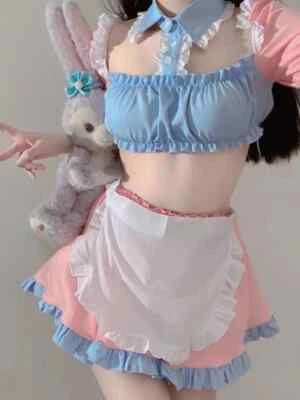 Classic Maid Uniform Pink Blue Cute Lolita Cosplay Costumes Short Skirt Dress - Image 1 of 4