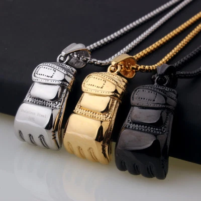 Hot Boxing Glove necklace pendant men women stainless steel chain jewelry gift - Image 1 of 4