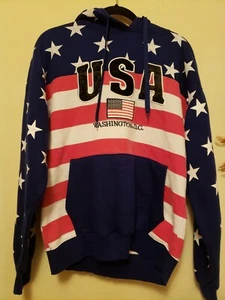 Felpa con cappuccio Washington DC USA bandiera americana lettere ricamate GRANDE - Foto 1 di 12