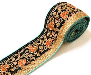 Sushila Vintage Black Velvet Saree Border Craft Sewing Trim Embroidered Ribbon - Picture 1 of 5