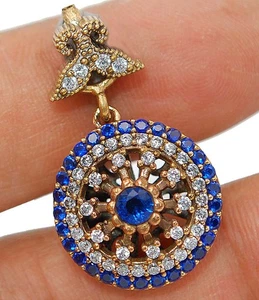 Ottoman Empire Style 2CT Treated Sapphire 925 Sterling Silver Pendant S1-6 - Picture 1 of 2
