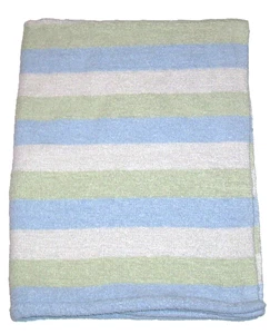 Carters Blue White Green Stripe Baby Blanket Chenille Security Lovey - Picture 1 of 2