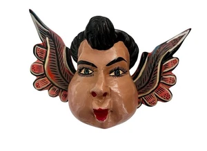 WOOD ANGEL Mask, Small Hanging Cherub, Mexican Folk Art - Picture 1 of 5