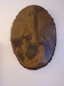 VTG-Jesus Laying By Cross-Decoupage Wood Slab Religious Christian Hanging Art - Picture 1 of 11