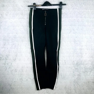 ZARA Trafaluc Pantalon Skinny Femme S Noir Olive Blanc Rayure Latérale Courte - Photo 1/4