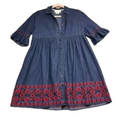 Vestido Camisa Kate Spade Mujer Pequeño Escoba Calle Denim Bordado Floral  Foto 1 de 4