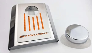 Master Cylinder Cover Orange Carbon Fiber "Stingray" fits 14-19 Corvette Auto - Picture 1 of 2