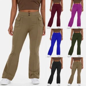 Übergröße Damen Cargo Schlaghose Hohe Taille Bootcut Hose Cargohose mit Taschen - Bild 1 von 20