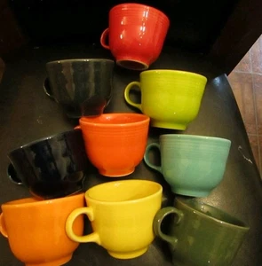 Vtg Fiesta Ware Coffee Mug/Tea Cups Ring Handle Multicolored 9Pc Lot Rainbow USA - Picture 1 of 7