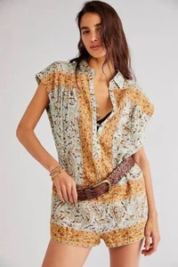 NEU FREE PEOPLE Telly Oversize Baumwolle Strampler Pullover Taschen Mini Shorts XS 2 4 - Bild 1 von 9