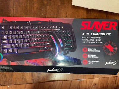 PBX Slayer Gaming Kit Backlit Keyboard, LED Gaming Mouse, Wired (NO mousepad) - Image 1 of 4