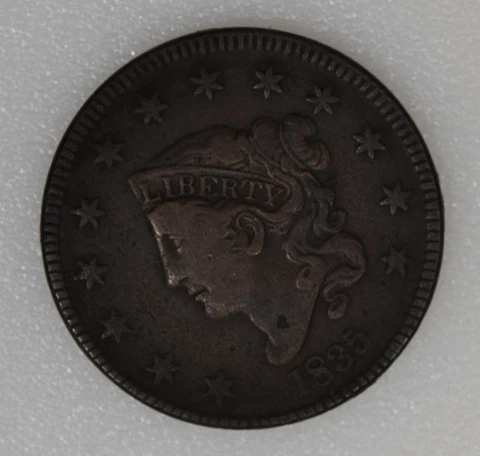 1835 Coronet Head Large Cent, Large 8, Stars - VG/Fine (light corrosion) Cover