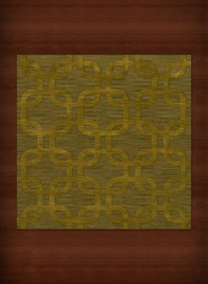 Green Rectangles Loops Rounded Squares Transitional Area Rug Geometric DV7 - Image 1 of 2