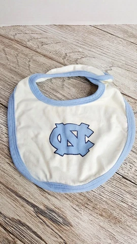 UNC  North Carolina Tar Heels Baby Bib UNC Logo on Front White and Blue Cover