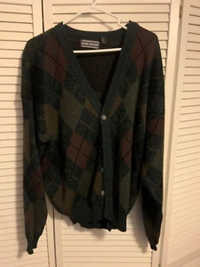 Vintage 90s David Taylor Multicolor Argyle Pattern Knit Cardigan Sweater Vtg USA - Picture 1 of 3