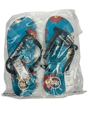 Сандалии-шлепанцы JACK & JONES синие с тропическим принтом без шнуровки мужские размер 9/10 новые - Изображение 1 из 2