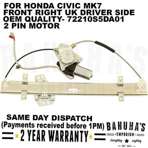 REGOLATORE FINESTRINO ELETTRICO - PER HONDA CIVIC MK7 BERLINA 2001-2005 ANTERIORE LATO DESTRO - Foto 1 di 5