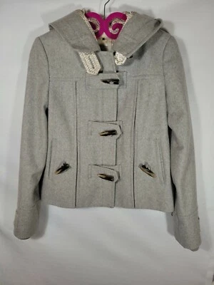 Anthropologie Jacket Pea Coat Wool First Frost Hooded Toggles Gray size 2/XS EUC - Image 1 of 4
