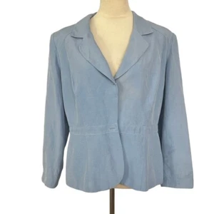 Donna Morgan Silk Linen Blend Blazer Snap Front Career Jacket Blue Womens 14 - Picture 1 of 7