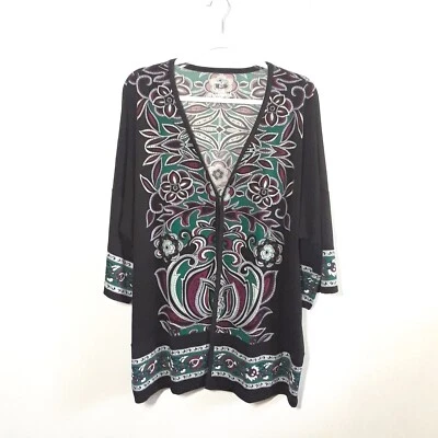 Suéter cárdigan tejido East 5th - talla XL, ¡USADO EN EXCELENTE ESTADO! Drapey Negro Púrpura Verde Carrera Foto 1 de 4