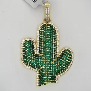 Solid 925 Sterling Silver Fun Bold Puffed Cactus Pendant Sparkling Saguaro Style - Picture 1 of 5