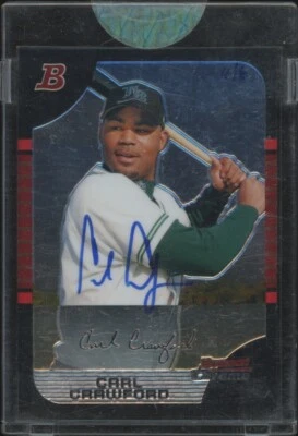 2006 BOWMAN ORIGINALS CARL CRAWFORD 15 MINT BLUE AUTOGRAPH 4/6 DEVIL RAYS - Image 1 of 2