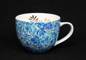 Pair of Lilly Pulitzer Lily Lion Blue Floral Coffee / Tea Mugs - 14 Fl Oz Cap. - Picture 1 of 10