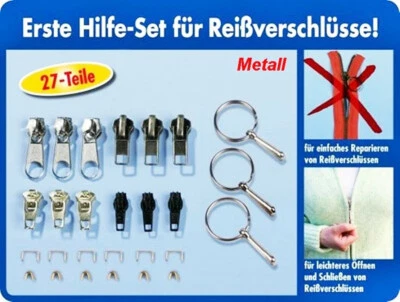 27 Teilig Reißverschluss Reparaturset Zipper Schieber inkl. Greifringe - Bild 1 von 3
