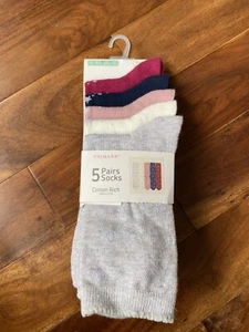 5 Pairs Cotton Rich Girls Ankle Socks Age 7-10 Pastel Colours With Sparkle Stars - Picture 1 of 4