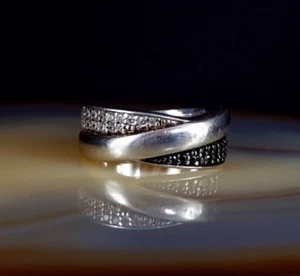 Ring Silber 925 schwarz weiß 16,2 mm Yin Yang Zirkonia - Bild 1 von 6