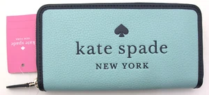 NWT KATE SPADE Large Continental Pebbled Leather Zip Around Wallet Poolside Blue - Picture 1 of 6