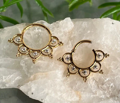 1pc Gem Center Petals Hinged Segment Ring 16g Septum Clicker Helix Orbital Daith - Image 1 of 3