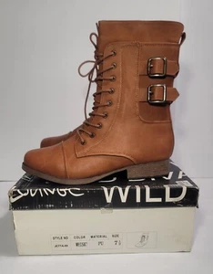 Wild Diva Womens Combat Lace Up Zip Buckle Boots Tan Size 7.5 SRP $34.90 - Picture 1 of 11