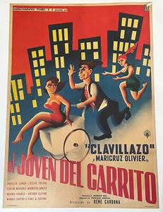 Vintage 1959 mexikanisches Filmplakat mit einem Blatt - El Joven del Carrito - Leinenrücken - Bild 1 von 3