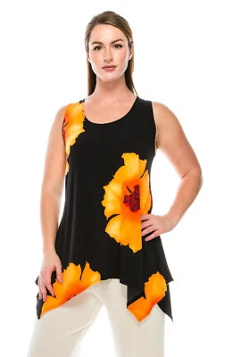 JOSTAR Poly Spandex Slinky Knit Black Orange TANK TOP Travel  S M L XL 2X 3X - Image 1 of 4