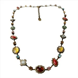 Liz Claiborne Necklace Delicate Brass Chain with Colored Stones - Picture 1 of 9