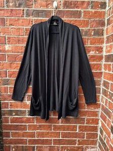 Cárdigan largo drapeado frontal abierto negro J. Jill XL suéter bolsillos oficina trabajo - Imagen 1 de 9