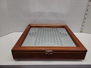 Chinese Checkers Chess Frosted Glass Play Surface Wooden Box Storage 10" X 10" - Picture 1 of 15