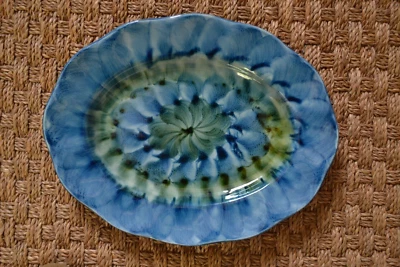 VINTAGE PORTHMADOG Wales blue glazed studio pottery platter SIGNED D. CLISHAM - Image 1 of 4