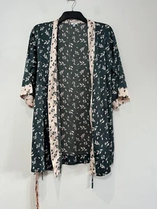 River Island Dressing Gown Satin Floral Print Kimono Size 6-8 Grey Pink - Picture 1 of 8