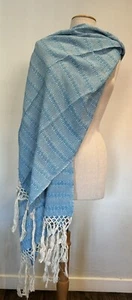 Mexican Rebozo Algodon Labrado Turquoise Blue Turquesa Shawl Baby Carrier Doula - Picture 1 of 6