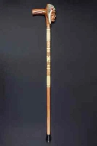 Hand-Carved Wooden Shaman Walking Stick - Artisan Cane, Unique Collectible Gift - Picture 1 of 5
