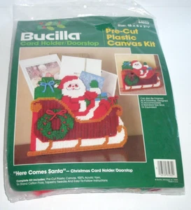 Bucilla Christmas Santa Card Holder Doorstop Plastic Canvas Kit New #61032 - Picture 1 of 6