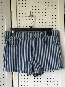 Women's 10 American Eagle Next Level Stretch Denim Shorts Striped Blue/White - Picture 1 of 5
