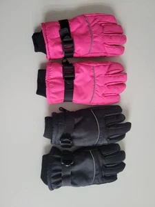 New Kids Winter Gloves Mittens 2 Pairs Pink & Black Size Small 7-10 Yrs Girls - Picture 1 of 3