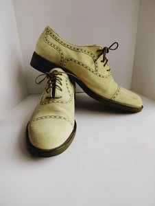 Donald J Pliner ITALY Suede Oxford 12 Tea Green Leather Contrast Stitch Lace Up - Picture 1 of 15